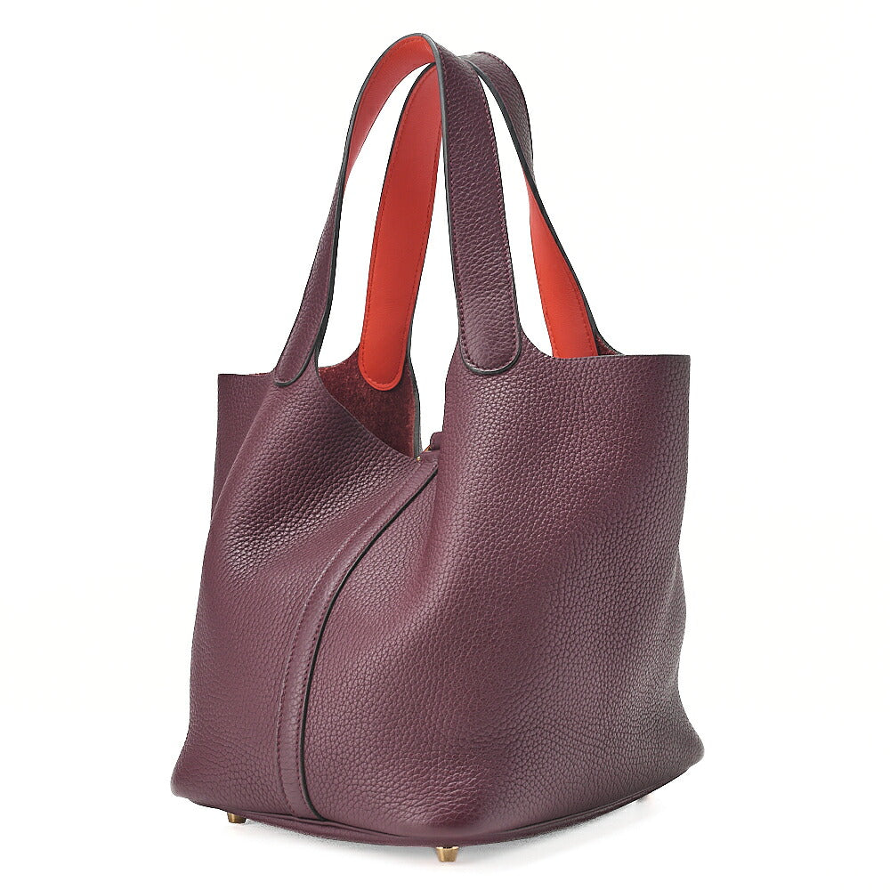 Hermes Hermes Picotan Lock MM Handbag Taurillon x Swift Havana x Orange Poppy Gold-Tone Hardware, Pre-Owned