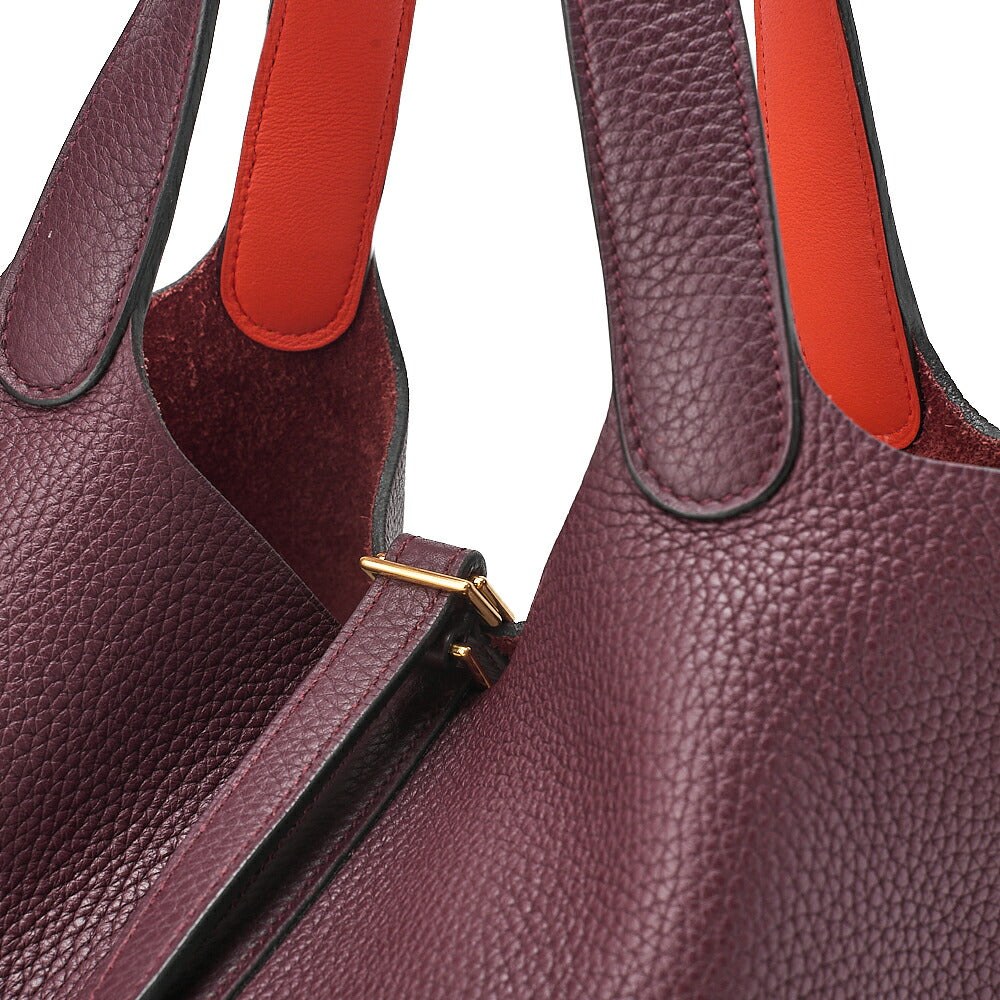 Hermes Hermes Picotan Lock MM Handbag Taurillon x Swift Havana x Orange Poppy Gold-Tone Hardware, Pre-Owned