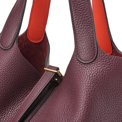 Hermes Hermes Picotan Lock MM Handbag Taurillon x Swift Havana x Orange Poppy Gold-Tone Hardware, Pre-Owned