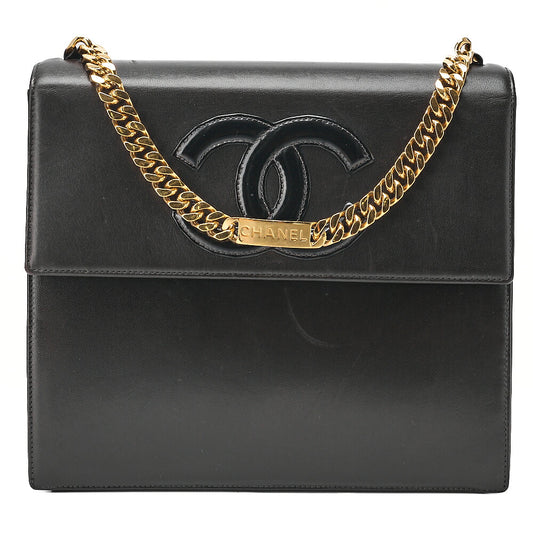 CHANEL Lambskin x Enamel Coco Mark Chain Handbag Black Gold-Tone Hardware, Pre-Owned