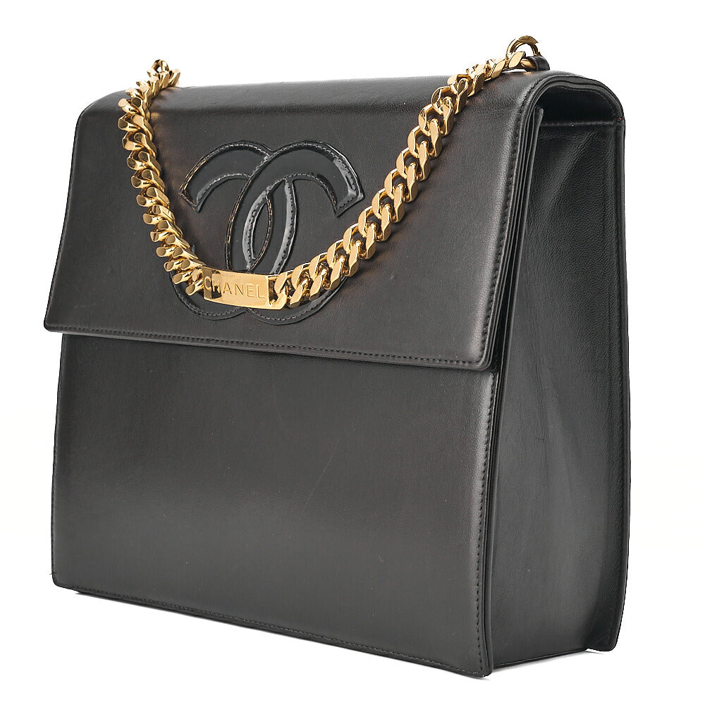 CHANEL Lambskin x Enamel Coco Mark Chain Handbag Black Gold-Tone Hardware, Pre-Owned