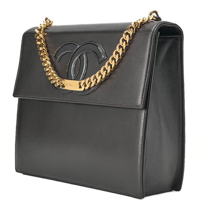 CHANEL Lambskin x Enamel Coco Mark Chain Handbag Black Gold-Tone Hardware, Pre-Owned
