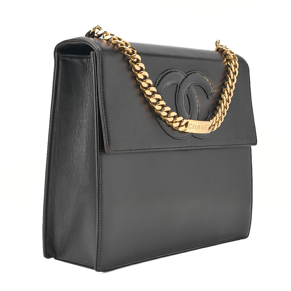 CHANEL Lambskin x Enamel Coco Mark Chain Handbag Black Gold-Tone Hardware, Pre-Owned