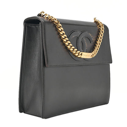 CHANEL Lambskin x Enamel Coco Mark Chain Handbag Black Gold-Tone Hardware, Pre-Owned