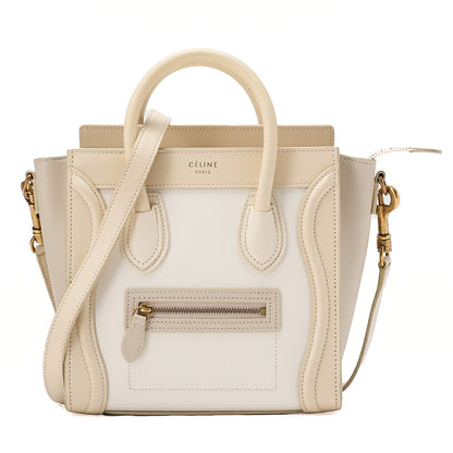 CELINE Luggage 2WAY Micro Handbag Leather Cream Gold-Tone Hardware, Pre-Owned