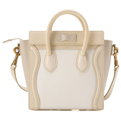 CELINE Luggage 2WAY Micro Handbag Leather Cream Gold-Tone Hardware, Pre-Owned