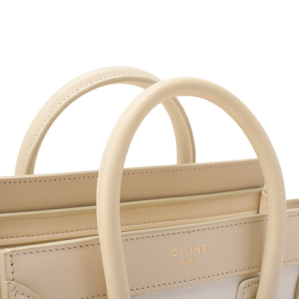 CELINE Luggage 2WAY Micro Handbag Leather Cream Gold-Tone Hardware, Pre-Owned