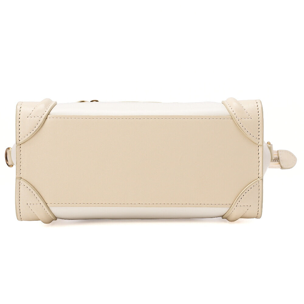 CELINE Luggage 2WAY Micro Handbag Leather Cream Gold-Tone Hardware, Pre-Owned