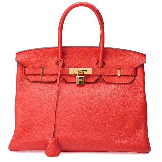 Hermes Birkin 35 Taurillon Handbag Rouge Pievoine Gold-Tone Hardware, Pre-Owned