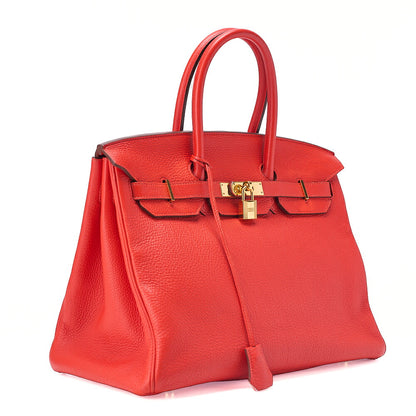 Hermes Birkin 35 Taurillon Handbag Rouge Pievoine Gold-Tone Hardware, Pre-Owned