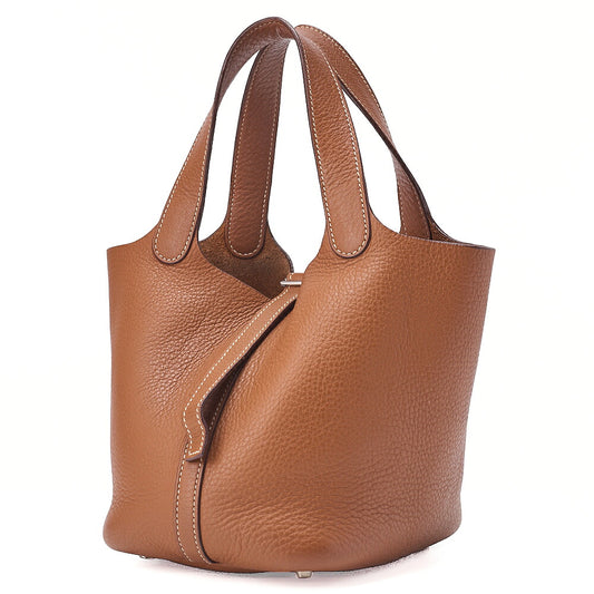 Hermes Hermes Picotan PM Handbag Taurillon Clemence Gold Silver-Tone Hardware, Pre-Owned