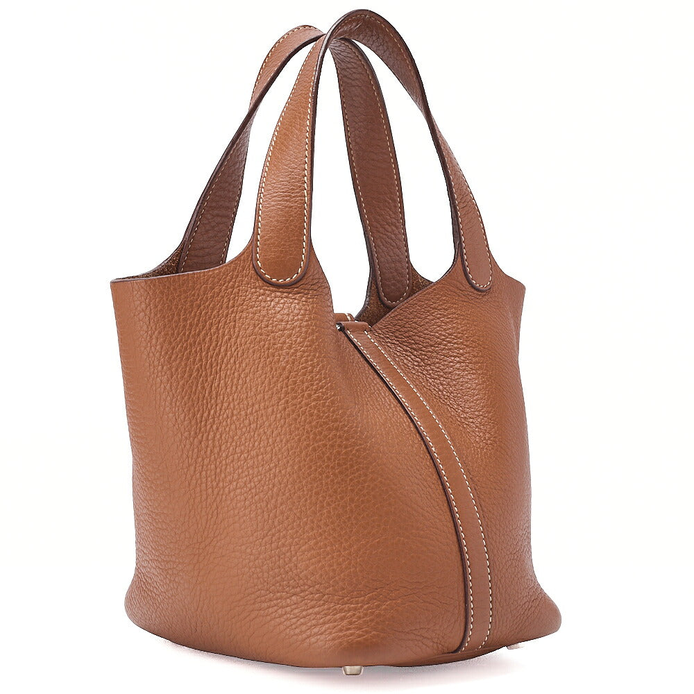 Hermes Hermes Picotan PM Handbag Taurillon Clemence Gold Silver-Tone Hardware, Pre-Owned