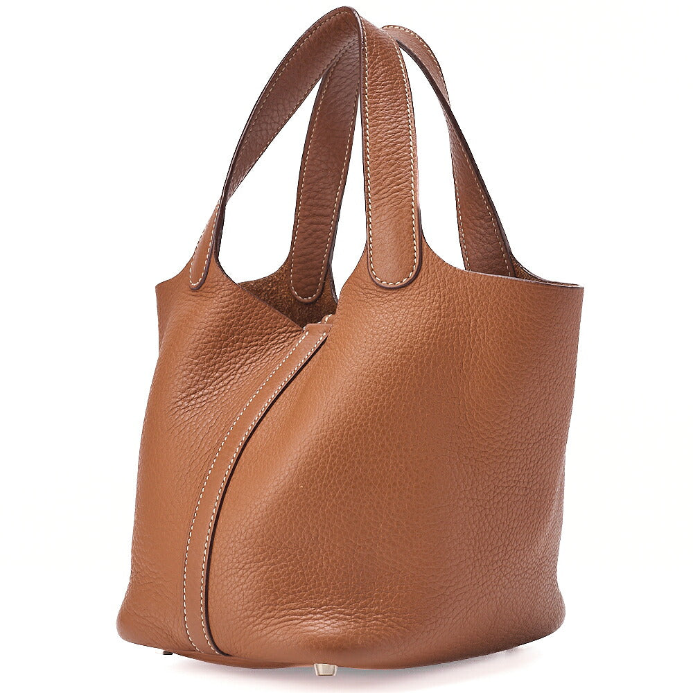 Hermes Hermes Picotan PM Handbag Taurillon Clemence Gold Silver-Tone Hardware, Pre-Owned