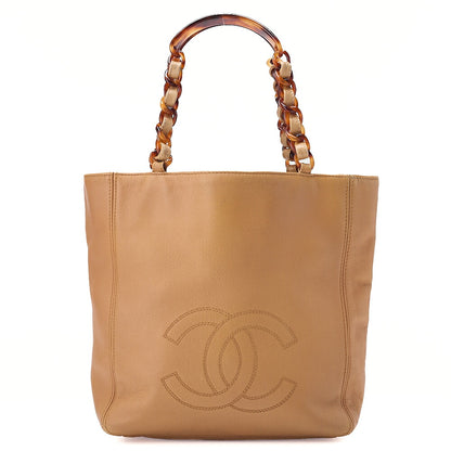 CHANEL Caviar Skin DekaCoco Tortoiseshell Pattern Plastic Chain Tote Bag Beige Black-Tone Hardware, Pre-Owned