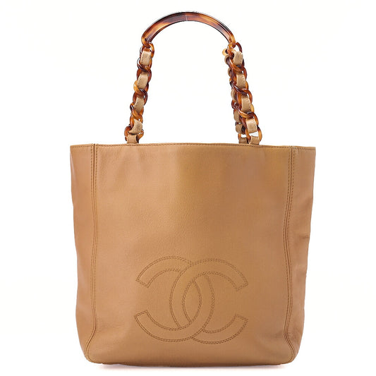 CHANEL Caviar Skin DekaCoco Tortoiseshell Pattern Plastic Chain Tote Bag Beige Black-Tone Hardware, Pre-Owned
