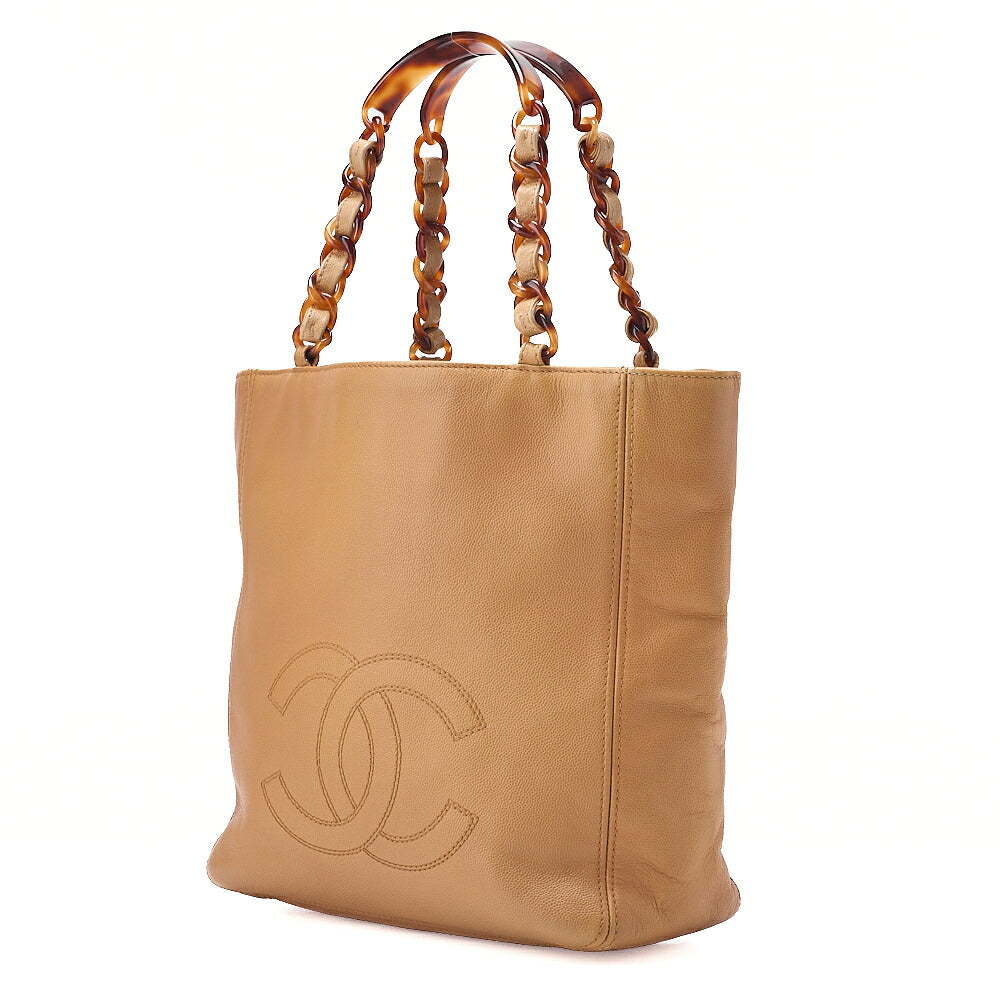 CHANEL Caviar Skin DekaCoco Tortoiseshell Pattern Plastic Chain Tote Bag Beige Black-Tone Hardware, Pre-Owned