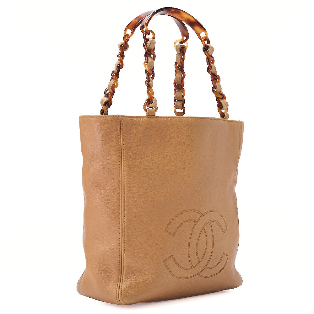 CHANEL Caviar Skin DekaCoco Tortoiseshell Pattern Plastic Chain Tote Bag Beige Black-Tone Hardware, Pre-Owned