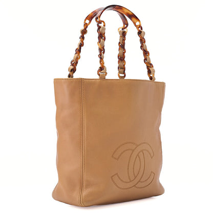 CHANEL Caviar Skin DekaCoco Tortoiseshell Pattern Plastic Chain Tote Bag Beige Black-Tone Hardware, Pre-Owned