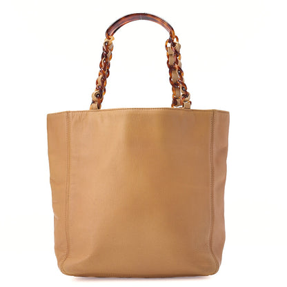 CHANEL Caviar Skin DekaCoco Tortoiseshell Pattern Plastic Chain Tote Bag Beige Black-Tone Hardware, Pre-Owned