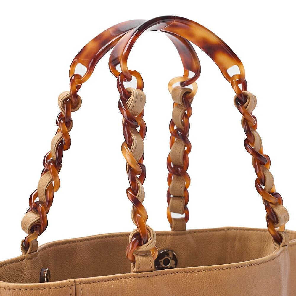 CHANEL Caviar Skin DekaCoco Tortoiseshell Pattern Plastic Chain Tote Bag Beige Black-Tone Hardware, Pre-Owned