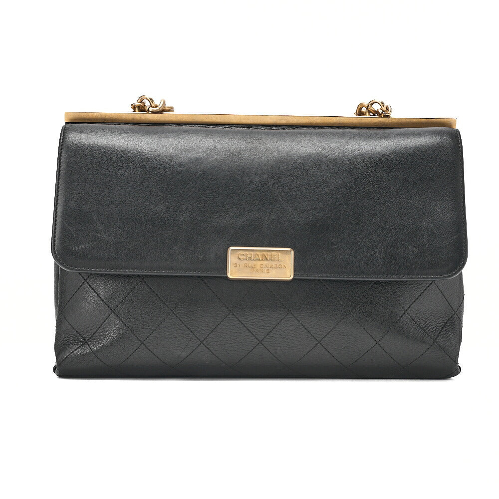 CHANEL Calfskin Matelasse Turn Lock 2-Way Chain Shoulder Black Gold-Tone Hardware, Pre-Owned