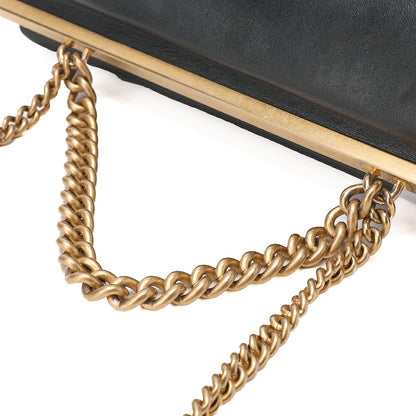 CHANEL Calfskin Matelasse Turn Lock 2-Way Chain Shoulder Black Gold-Tone Hardware, Pre-Owned