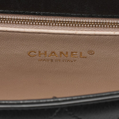 CHANEL Calfskin Matelasse Turn Lock 2-Way Chain Shoulder Black Gold-Tone Hardware, Pre-Owned