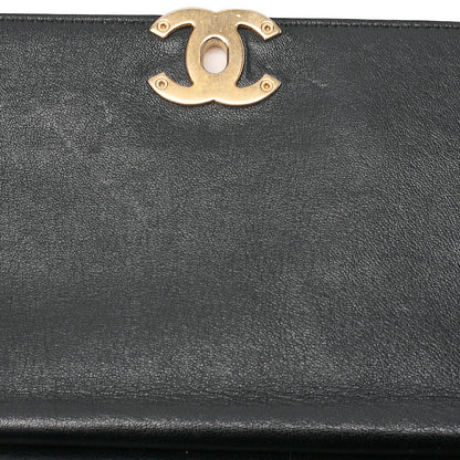 CHANEL Calfskin Matelasse Turn Lock 2-Way Chain Shoulder Black Gold-Tone Hardware, Pre-Owned