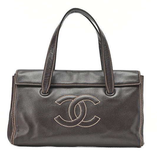 CHANEL Caviar Skin Dekacoco Wild Stitch Tote Bag Brown Gold-Tone Hardware, Pre-Owned