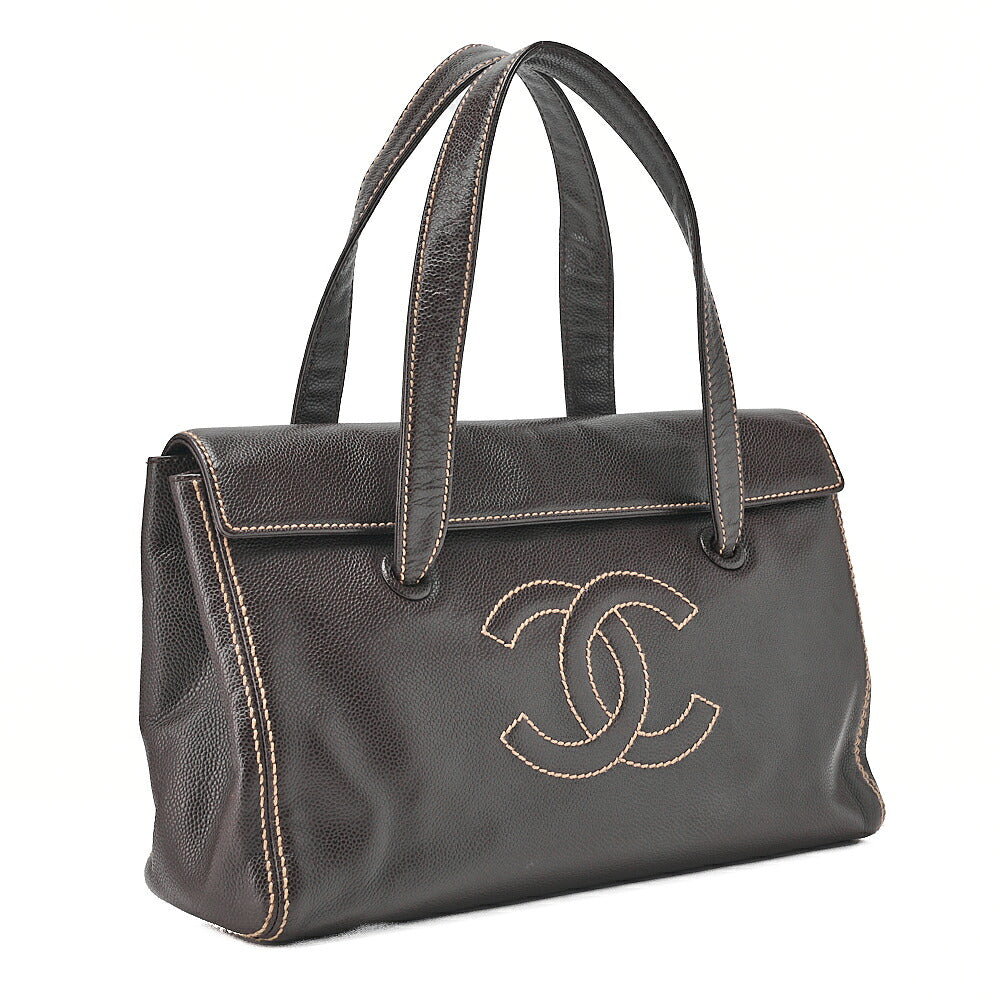 CHANEL Caviar Skin Dekacoco Wild Stitch Tote Bag Brown Gold-Tone Hardware, Pre-Owned