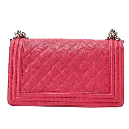 CHANEL Boy Chanel Matelasse Chain Shoulder Caviar Skin Rose Pink (Silver -Tone Hardware, Pre-Owned