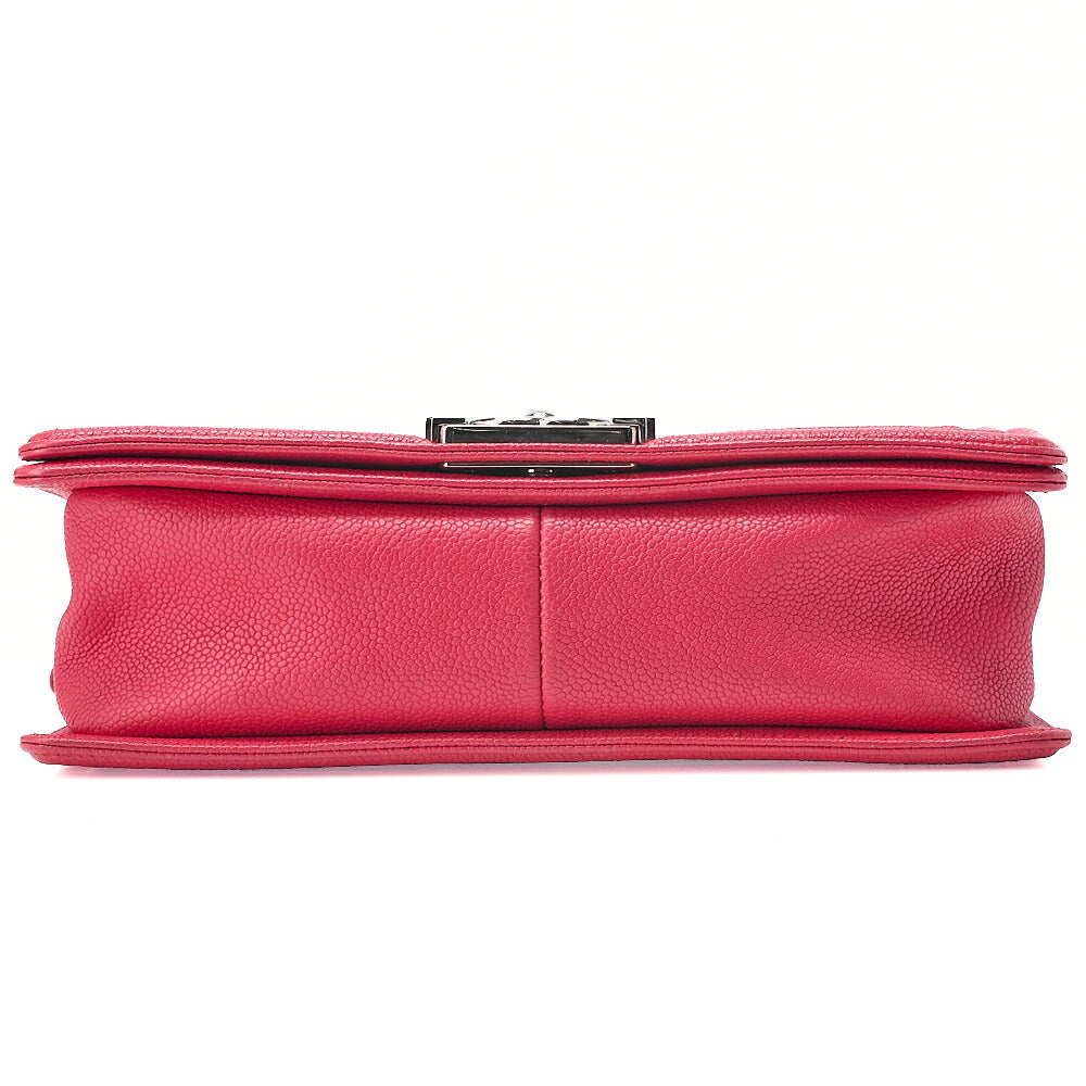 CHANEL Boy Chanel Matelasse Chain Shoulder Caviar Skin Rose Pink (Silver -Tone Hardware, Pre-Owned