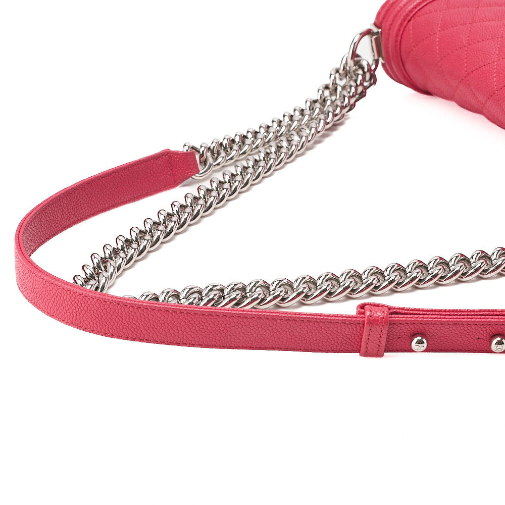 CHANEL Boy Chanel Matelasse Chain Shoulder Caviar Skin Rose Pink (Silver -Tone Hardware, Pre-Owned