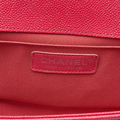 CHANEL Boy Chanel Matelasse Chain Shoulder Caviar Skin Rose Pink (Silver -Tone Hardware, Pre-Owned