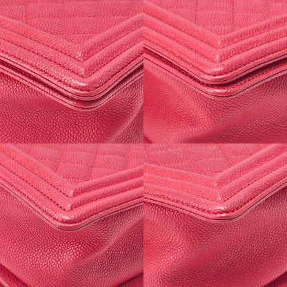 CHANEL Boy Chanel Matelasse Chain Shoulder Caviar Skin Rose Pink (Silver -Tone Hardware, Pre-Owned