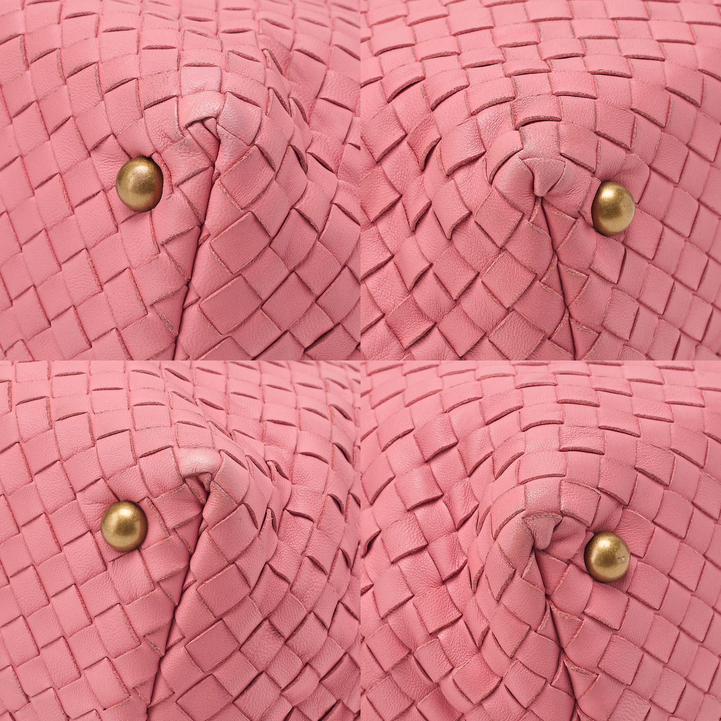 BOTTEGA VENETA Bottega Lambskin Intrecciato Boston Handbag Pink Gold-Tone Hardware, Pre-Owned