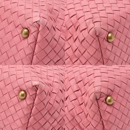 BOTTEGA VENETA Bottega Lambskin Intrecciato Boston Handbag Pink Gold-Tone Hardware, Pre-Owned