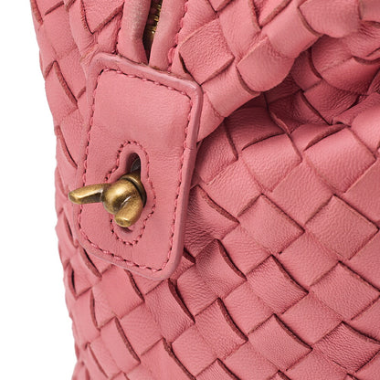 BOTTEGA VENETA Bottega Lambskin Intrecciato Boston Handbag Pink Gold-Tone Hardware, Pre-Owned