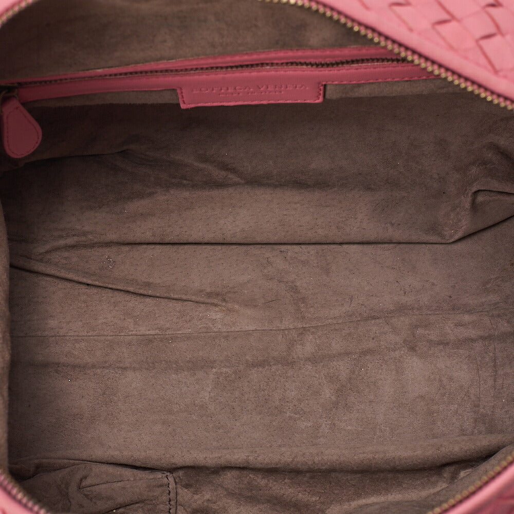 BOTTEGA VENETA Bottega Lambskin Intrecciato Boston Handbag Pink Gold-Tone Hardware, Pre-Owned