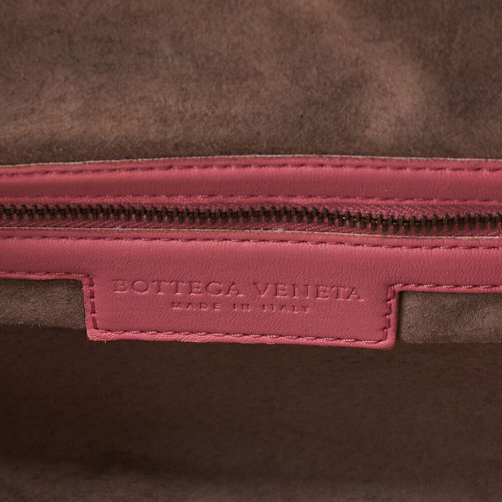 BOTTEGA VENETA Bottega Lambskin Intrecciato Boston Handbag Pink Gold-Tone Hardware, Pre-Owned