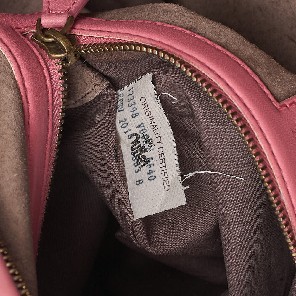 BOTTEGA VENETA Bottega Lambskin Intrecciato Boston Handbag Pink Gold-Tone Hardware, Pre-Owned
