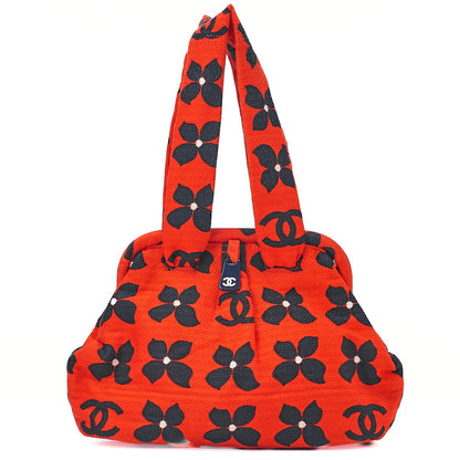 CHANEL Canvas Clasp Four-Leaf Design Handbag Red x Black Silver-Tone Hardware, Pre-Owned