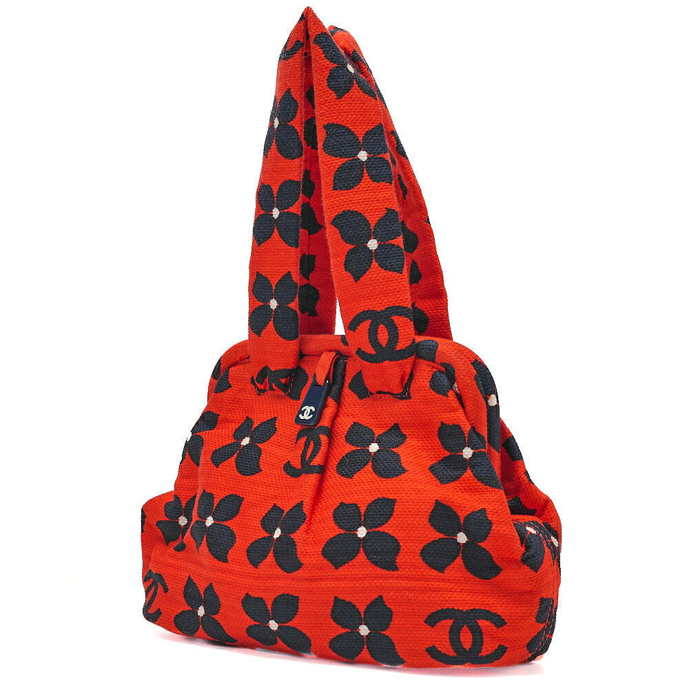 CHANEL Canvas Clasp Four-Leaf Design Handbag Red x Black Silver-Tone Hardware, Pre-Owned