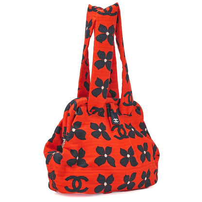 CHANEL Canvas Clasp Four-Leaf Design Handbag Red x Black Silver-Tone Hardware, Pre-Owned