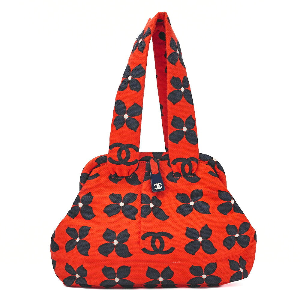 CHANEL Canvas Clasp Four-Leaf Design Handbag Red x Black Silver-Tone Hardware, Pre-Owned