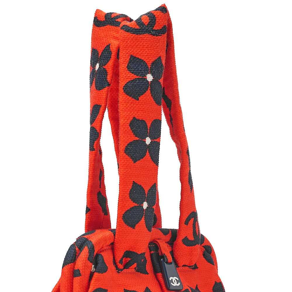 CHANEL Canvas Clasp Four-Leaf Design Handbag Red x Black Silver-Tone Hardware, Pre-Owned