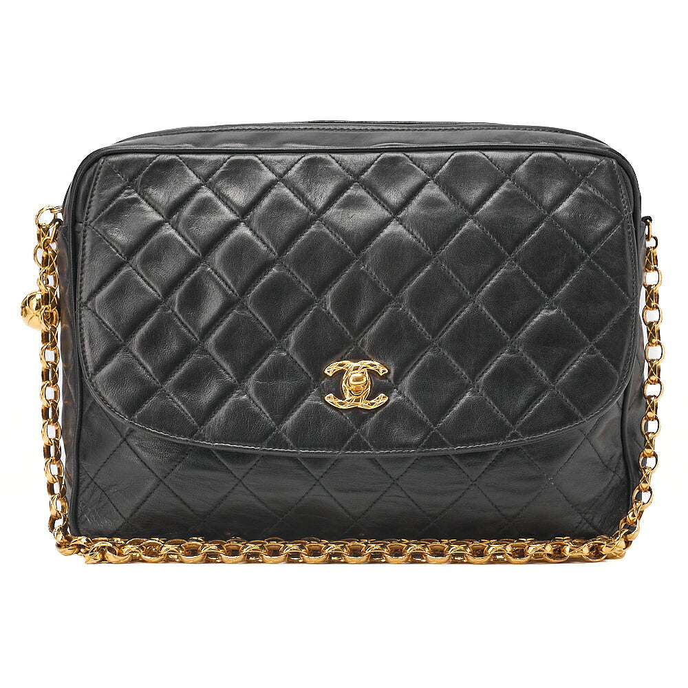 CHANEL Lambskin Matelasse Round Flap Coco Mark Bijou Chain Shoulder Black Gold-Tone Hardware, Pre-Owned