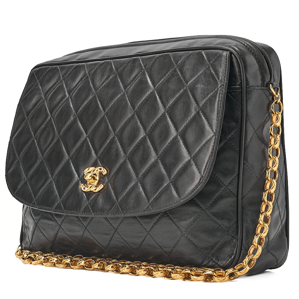 CHANEL Lambskin Matelasse Round Flap Coco Mark Bijou Chain Shoulder Black Gold-Tone Hardware, Pre-Owned