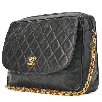 CHANEL Lambskin Matelasse Round Flap Coco Mark Bijou Chain Shoulder Black Gold-Tone Hardware, Pre-Owned