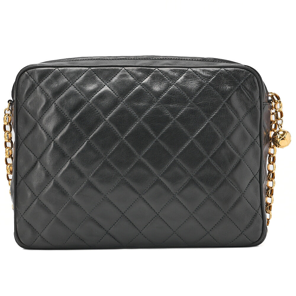 CHANEL Lambskin Matelasse Round Flap Coco Mark Bijou Chain Shoulder Black Gold-Tone Hardware, Pre-Owned